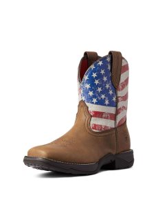 Ariat Anthem Shortie Patriot Western Boot Red Brown | XQWSRD-826