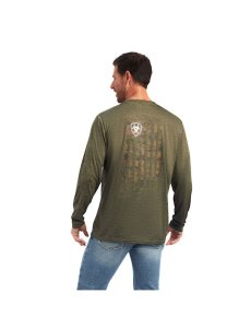 Ariat Charger Camo Flag T-Shirt Brine Olive Heather | HKYNFB-489