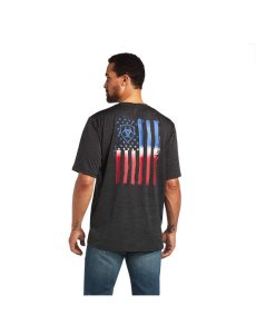 Ariat Charger Vertical Flag Tee Charcoal | IQHJOP-098