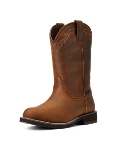 Ariat Delilah Round Toe Waterproof Western Boot Distressed Brown | XGLYOM-650