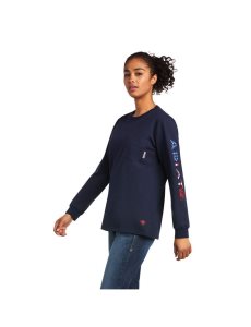 Ariat FR Stretch Logo T-Shirt Navy/Usa | LSUWCG-501