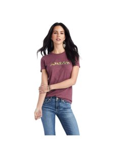 Ariat Floral Letters Tee Burgundy Heather | HZQUYS-503