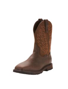 Ariat Groundbreaker Wide Square Toe Waterproof Steel Toe Work Boot Dark Brown | OKCHVX-179