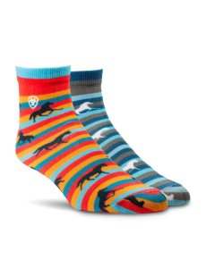 Ariat Horses on Stripes Ankle Sock 2 Pair Multi Color Pack Horses On Stripes Multi | GPOVCK-936