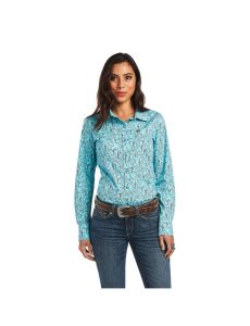 Ariat Kirby Stretch Shirt Amazonite Bucking Bronc Print | GCIWFQ-265