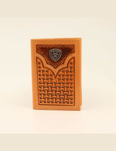 Ariat Lattice embossed trifold wallet Natural | QDBLWU-950