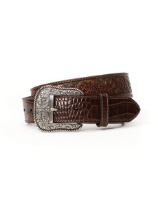 Ariat Leaf Emboss Crock End Belt Brown | YKBQXG-862