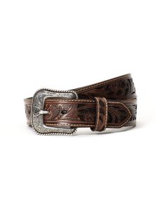 Ariat Leather 1.5' Stamped Buckle Belt Brown | QMPJVS-851