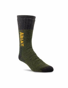 Ariat Marl Thermal Wool Blend Work Sock 2 Pair Pack Olive | BVHMNI-423