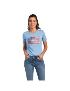 Ariat Paisley Flag T-Shirt Lt. Blue Heather | MTAVUD-792