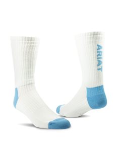 Ariat Premium Ringspun Cotton Crew Work Sock 3 Pair Pack White/Carolina Blue | RLIPAU-674