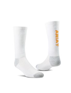 Ariat Premium Ringspun Cotton Mid Calf Work Sock 3 Pair Pack White | HBCWEA-328