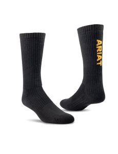 Ariat Premium Ringspun Cotton Mid Calf Work Sock 3 Pair Pack Black | PDLEZO-712