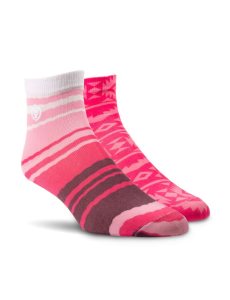 Ariat Pretty in Pink Ankle Sock 2 Pair Multi Pack Pink Stripe/Geometric Pink | MFTUOW-893