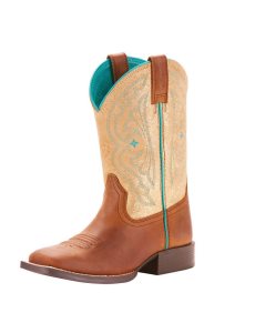 Ariat Quickdraw Western Boot Distressed Brown/Metallic Gold | HIPRBL-359