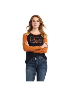 Ariat REAL Baseball Shirt Black/Roasted Pecan | XZOVTL-306