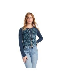 Ariat REAL Printed Henley Shirt Maze Multi/Midnight Navy | IOYUWD-504