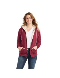 Ariat REAL Sherpa Full Zip Hoodie Beet Red | DLMEFK-350