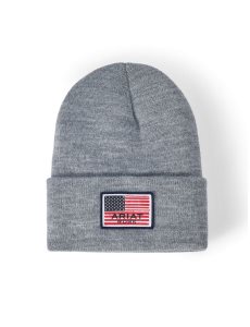 Ariat Rebar American Flag Patch Beanie Heather Grey | LIMDUO-942