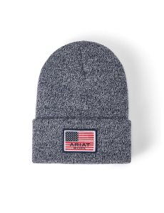 Ariat Rebar American Flag Patch Beanie Navy Marl | WENJCM-803