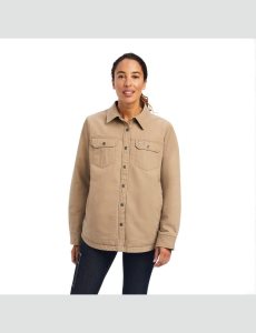 Ariat Rebar Classic Canvas Shirt Jacket Rebar Khaki | HAXRDU-604