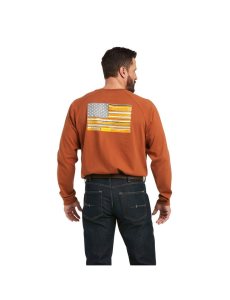 Ariat Rebar CottonStrong Brand Flag T-Shirt Copper | HRBGJQ-596