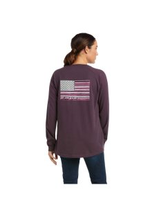 Ariat Rebar CottonStrong Brand Flag T-Shirt Plum Perfect | POGCTA-341