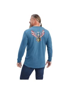 Ariat Rebar Cotton Strong American Raptor T-Shirt Indian Teal | WYCZTM-870