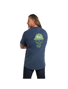 Ariat Rebar Cotton Strong Roughneck Graphic T-Shirt Navy Heather/Lime | ARIUDE-204