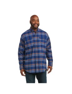 Ariat Rebar Flannel DuraStretch Work Shirt Blue Depths Plaid | BWUIMO-539