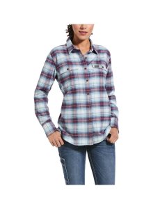 Ariat Rebar Flannel DuraStretch Work Shirt Baby Blue Plaid | TGWVNC-749