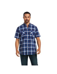 Ariat Rebar Made Tough DuraStretch Work Shirt Navy Plaid | CHZRLG-321