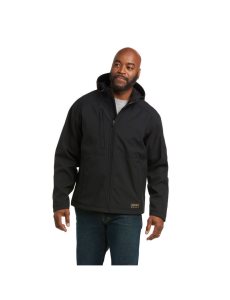 Ariat Rebar Stretch Canvas Softshell Hooded Logo Jacket Black/Lime | LHSIXP-941