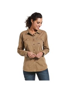 Ariat Rebar Washed Twill Work Shirt Khaki | SOUCDG-957