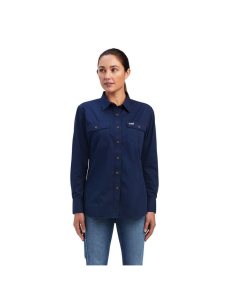 Ariat Rebar Washed Twill Work Shirt Navy | QHIWRD-326