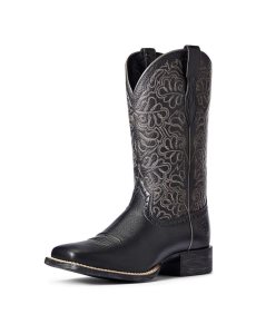 Ariat Round Up Remuda Western Boot Black Deertan | MZIDNP-041