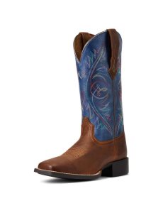 Ariat Round Up Wide Square Toe StretchFit Western Boot Sassy Brown | QXBIKO-568