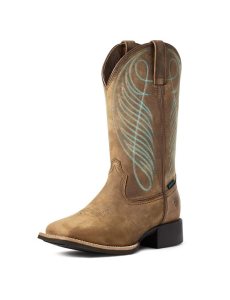 Ariat Round Up Wide Square Toe Waterproof Western Boot Distressed Brown | VBQTYC-790