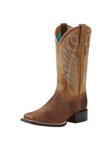 Ariat Round Up Wide Square Toe Western Boot Powder Brown | VFCGDR-245