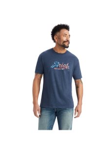 Ariat Script Flag T-Shirt Navy Heather | SUJHCA-586