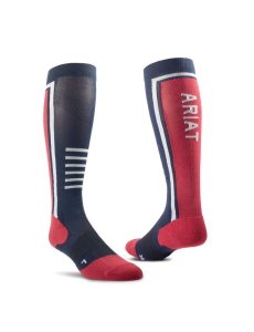 Ariat Slimline Performance Socks Navy/Red | AJHRVM-856