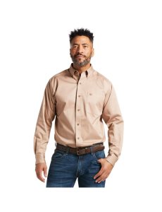 Ariat Solid Twill Classic Fit Shirt Khaki | NDWZIP-495