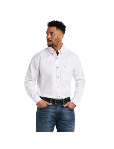 Ariat Solid Twill Classic Fit Shirt White | QLFHWI-751