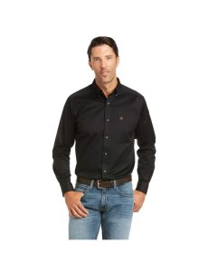 Ariat Solid Twill Fitted Shirt Black | UPQDGV-184