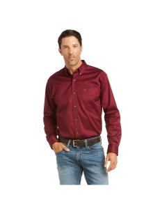 Ariat Solid Twill Fitted Shirt Burgundy | LOUKSJ-089