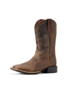 Ariat Sport Wide Square Toe Western Boot Distressed Brown | HVOQDN-023