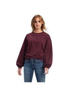 Ariat Stitched Crew Sweatshirt Windsor Wine | XFVQKN-940