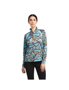 Ariat Sunstopper 2.0 1/4 Zip Baselayer Milky Blue Bridle Print | BEGIMT-731