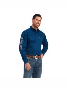 Ariat Team Logo Twill Classic Fit Shirt Poseidon/Serape | GFXUOK-510