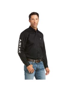 Ariat Team Logo Twill Fitted Shirt Black/White | WLJCFE-702